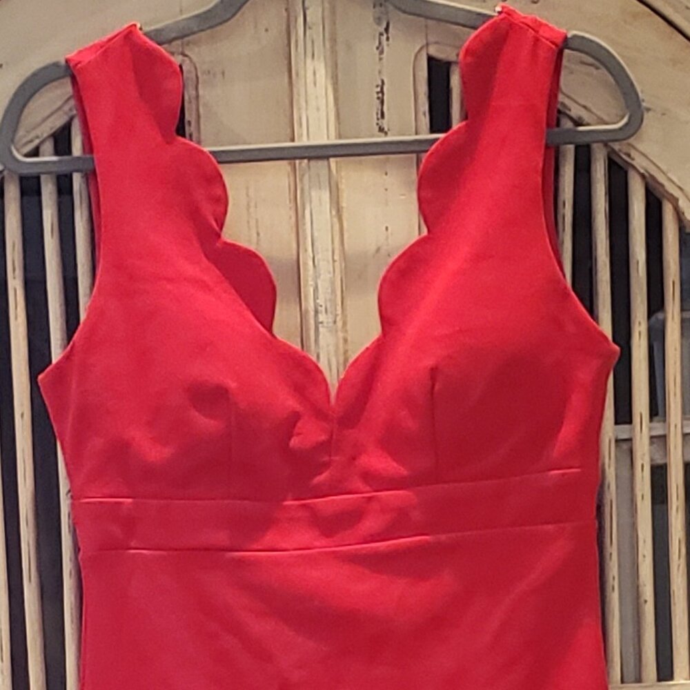 B Darlin Red Dress with Scalloped Neck Line and Back